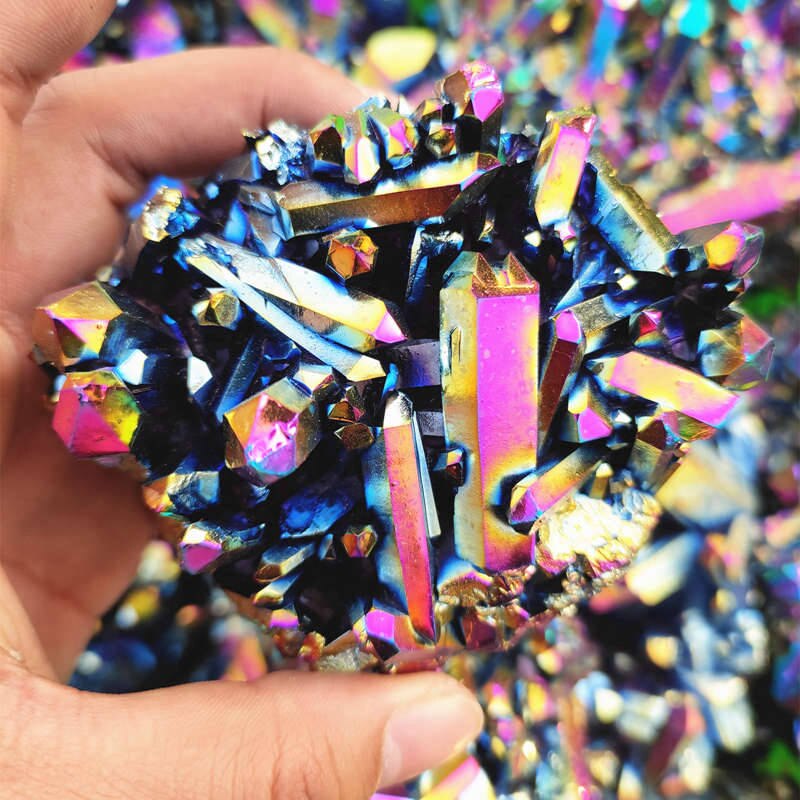 100g Natural Aura Rainbow Titanium Bismuth Quartz Crystal Cluster Mineral Rock Specimen VUG Reiki Healing Stone Home Decor Gift
