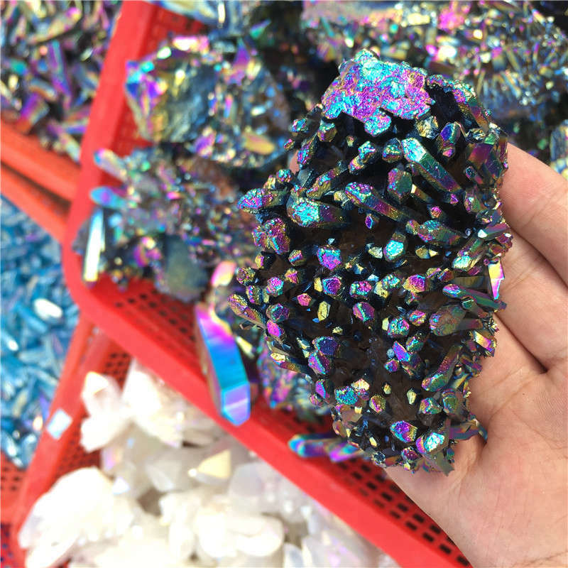 100g Natural Aura Rainbow Titanium Bismuth Quartz Crystal Cluster Mineral Rock Specimen VUG Reiki Healing Stone Home Decor Gift
