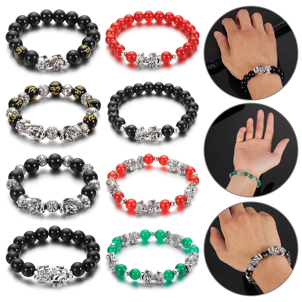 1PC New Fashion Feng Shui Stone Beads Bracelet Men Women Unisex Pi Xiu Obsidian Wristband Attract Wealth Lucky Jewelry Gifts