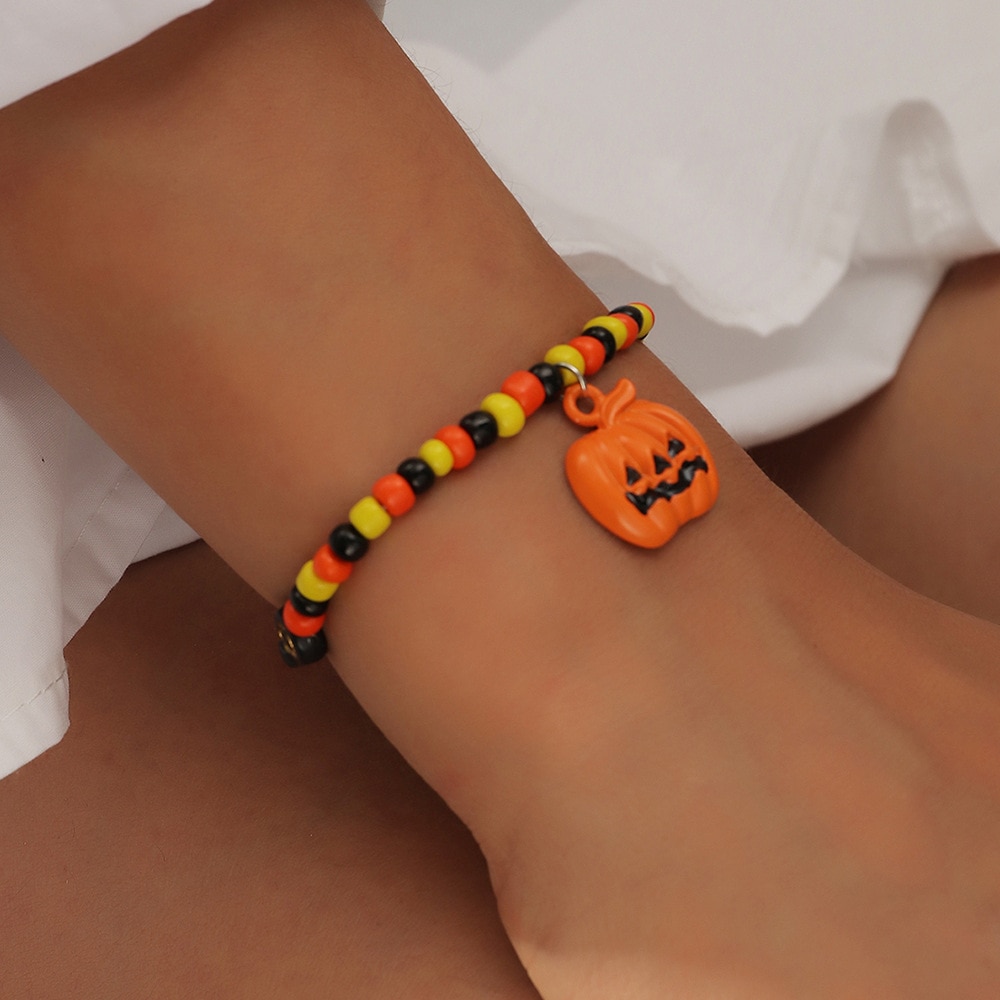 2022 New Halloween Pumpkin Bracelet For Women Gothic Punk Colorful Rice Bead Bracelet Unisex Bangles Fashion Party Jewelry Gifts