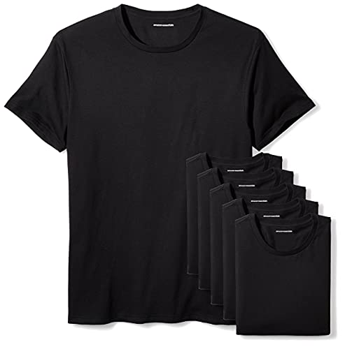 Amazon Essentials Men's Standard Crewneck T-Shirt, Pack of 6, Black, Large