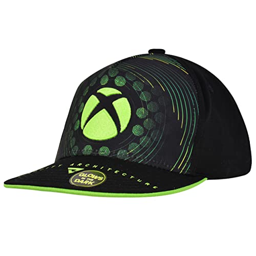 Concept One Microsoft Xbox Baseball Hat, Glow in The Dark Skater Adult Snapback Cap with Flat Brim, Green/Black, One Size