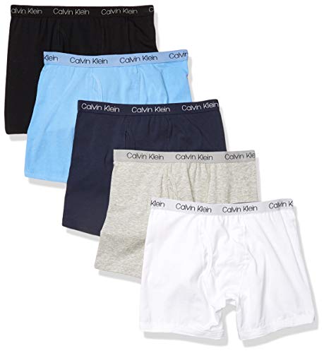 Calvin Klein Boys' Modern Cotton Assorted Boxer Briefs Underwear, 5 Pack, Black, Grey, White, Light Blue, Navy, Large