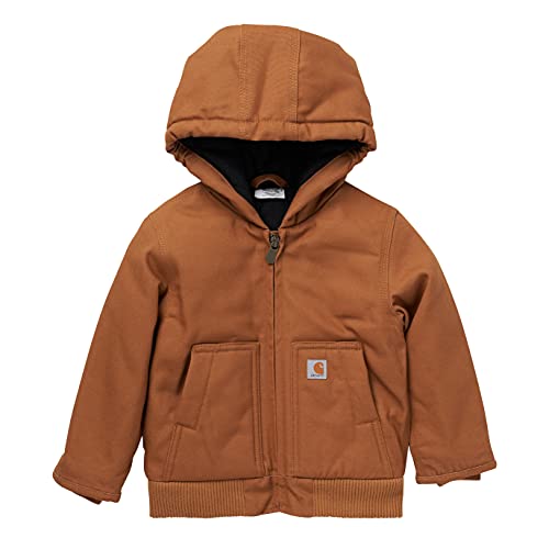 Carhartt Boys' Canvas Insulated Hooded Active Jac, Brown, 3T