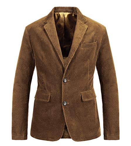chouyatou Men's Vintage Casual Work Wear Corduroy Suit Blazer Jacket Sport Coat (Large, Brown)