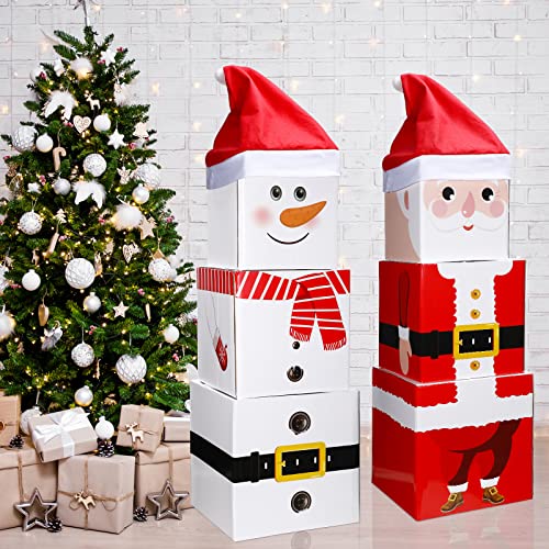 6 Pack Christmas Box Decorations Large Santa Snowman Gift Boxes Stacking Nesting Boxes Prank Gift Box Stackable Christmas Gift Boxes with Hats Shirt Boxes for Wrapping Gifts Presents Christmas Party