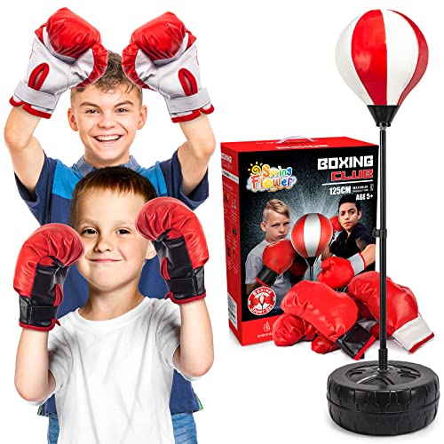 Springflower Big Punching Bag for Kids Included 2 Pack Boxing Gloves, Boxing Toys for Boys, Boxing Bag Sets with Height Adjustable Stand, Gift for Boys & Girls Age 5,6,7,8,9,10 Years Old