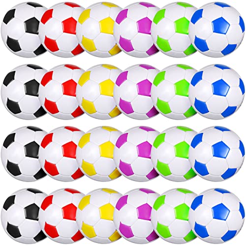 24 Pcs Soccer Ball with Pump Cute Outside Sport Soccer Ball Toys Assorted Colors Machine Stitched Ball Toys with Net Bag for Indoor Outside Football Game Training Practice Playing Present
