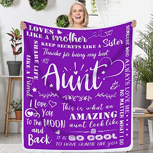 Aunt Gifts from Niece/Nephew, Gifts for Aunt Throw Blanket, Aunt Gifts for Birthday, Christmas, Mothers Day, Valentines Day, Soft Purple Blanket 50" X 60"