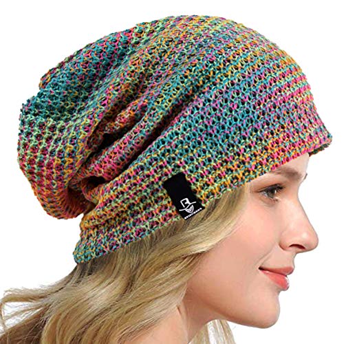 HISSHE Women's Slouchy Beanie Knit Beret Skull Cap Baggy Winter Summer Hat B08w (Green/Yellow/Pink)