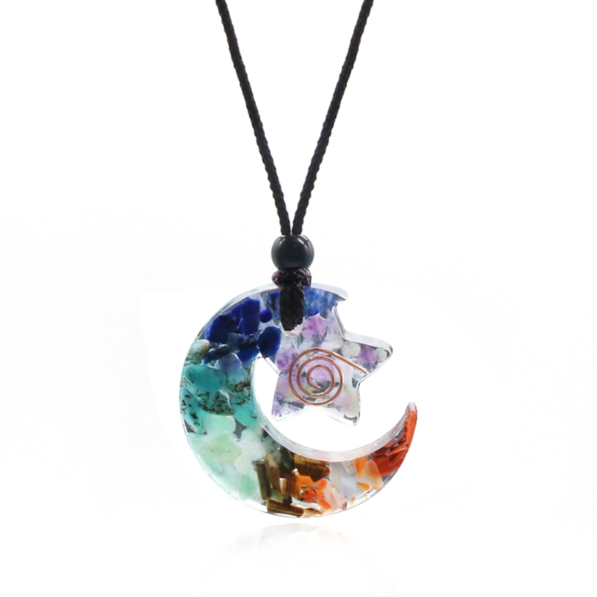 7 Chakra Healing Balance Pendant Necklace Star Moon Resin Crystal Chips Natural Stone Charms Reiki Yoga Jewelry Necklaces Gift