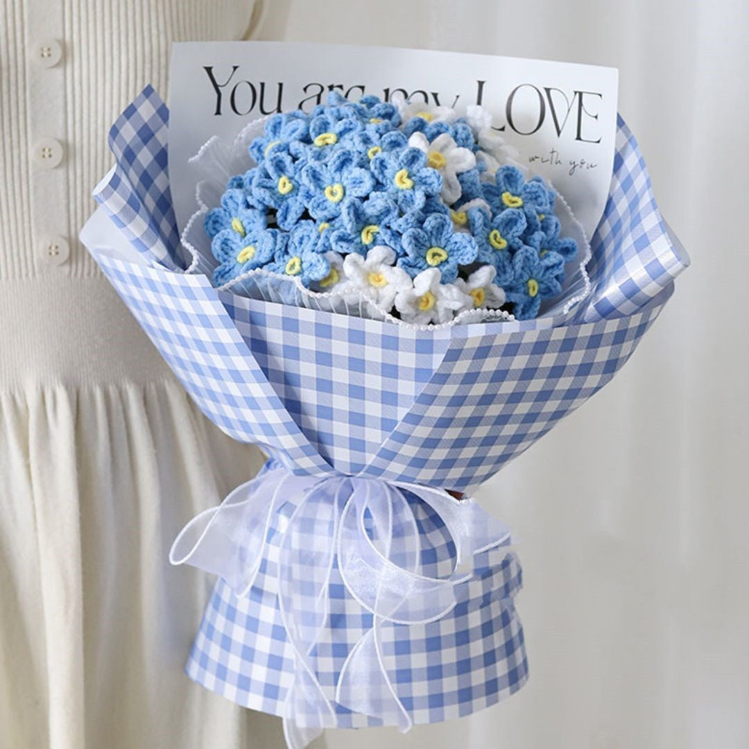 Handwoven Bouquet Forget Me Not Sunflower Gift