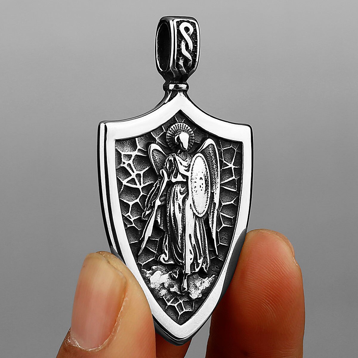 Angel Shield Fashion Archangel Michael Amulet Stainless Steel Pendant Cross Wing Pendant Necklace Gift Wholesale