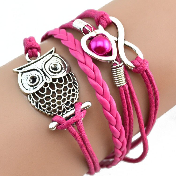 Bracelets On Hand Infinity Owl Pearl Friendship Multilayer Charm Leather Bracelets Gift Pp Браслет На Руку Stainless Steel