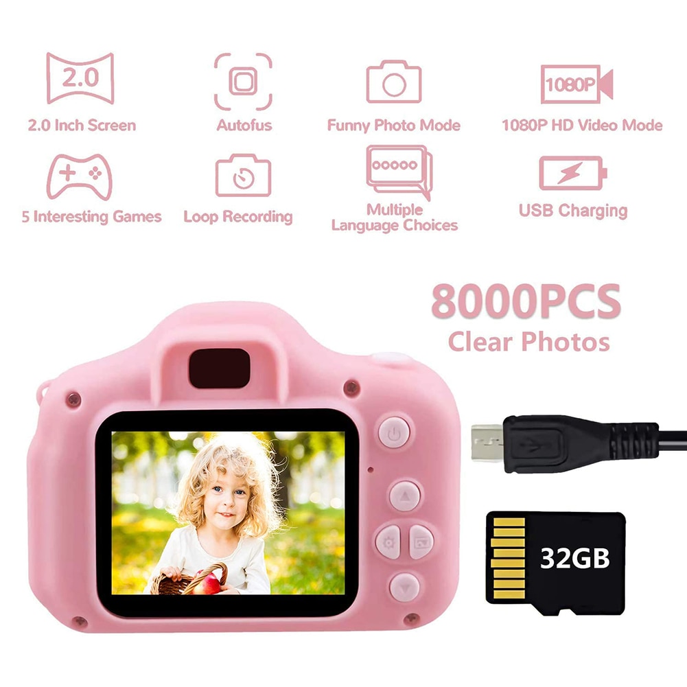 Children Camera Toy Mini Digital Camera 2 Inch Touch Screen 1080P HD Video Camera Photography Educational Toy Kids Birthday Gift