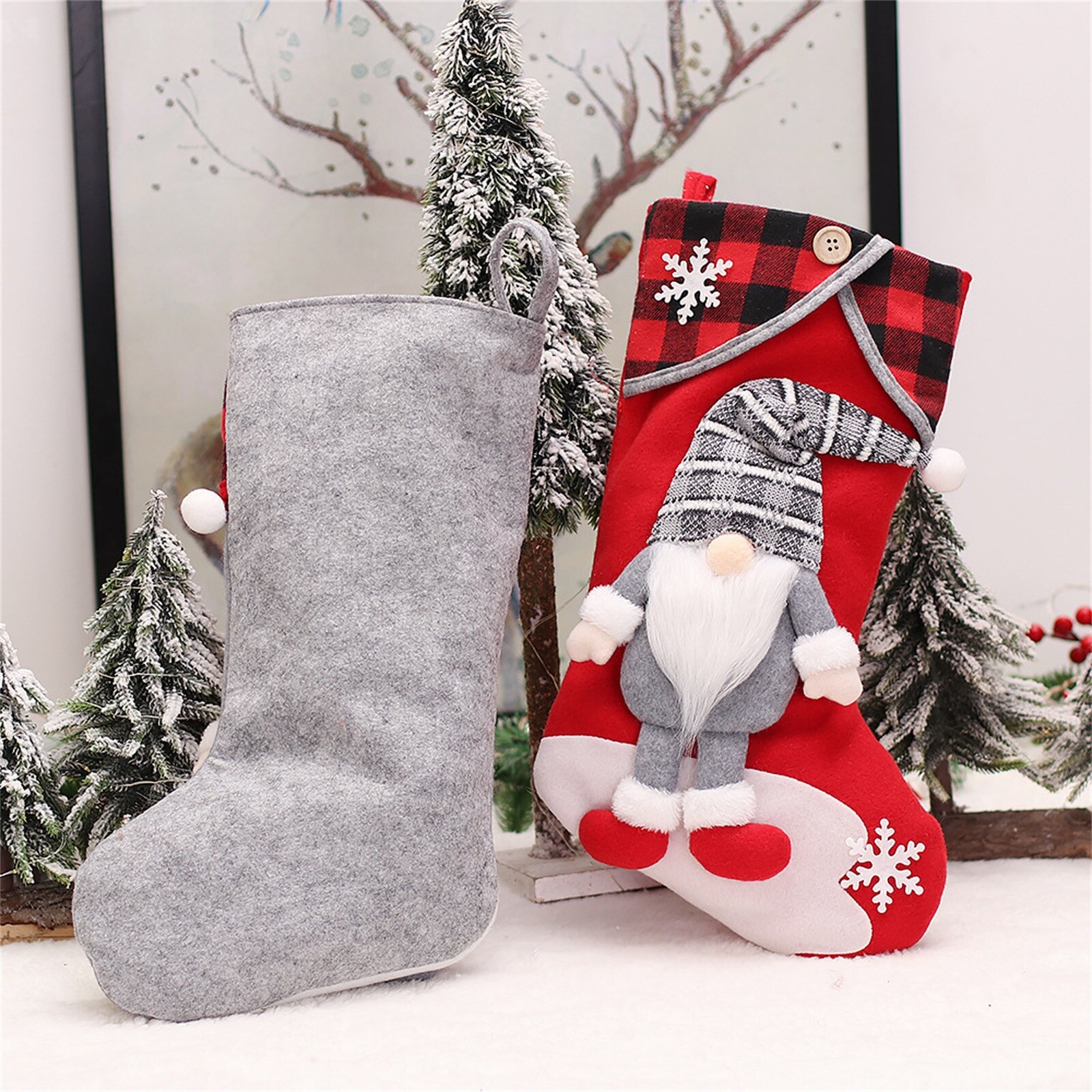 Christmas Stockings Cute Faceless Santa Gnome Doll Socks Xmas Candy Gift Bag Christmas Tree Pendant New Year Home Decor