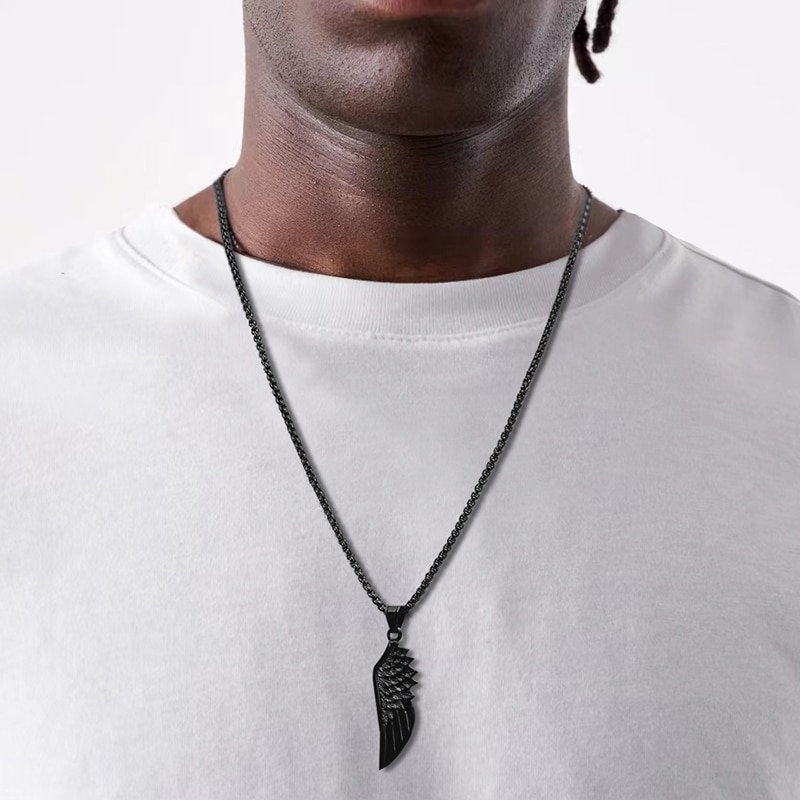 Classic New Feather Pendant Necklace Men Fashion Simple Stainless Steel Box Link Chain Necklace For Men Jewelry Gift