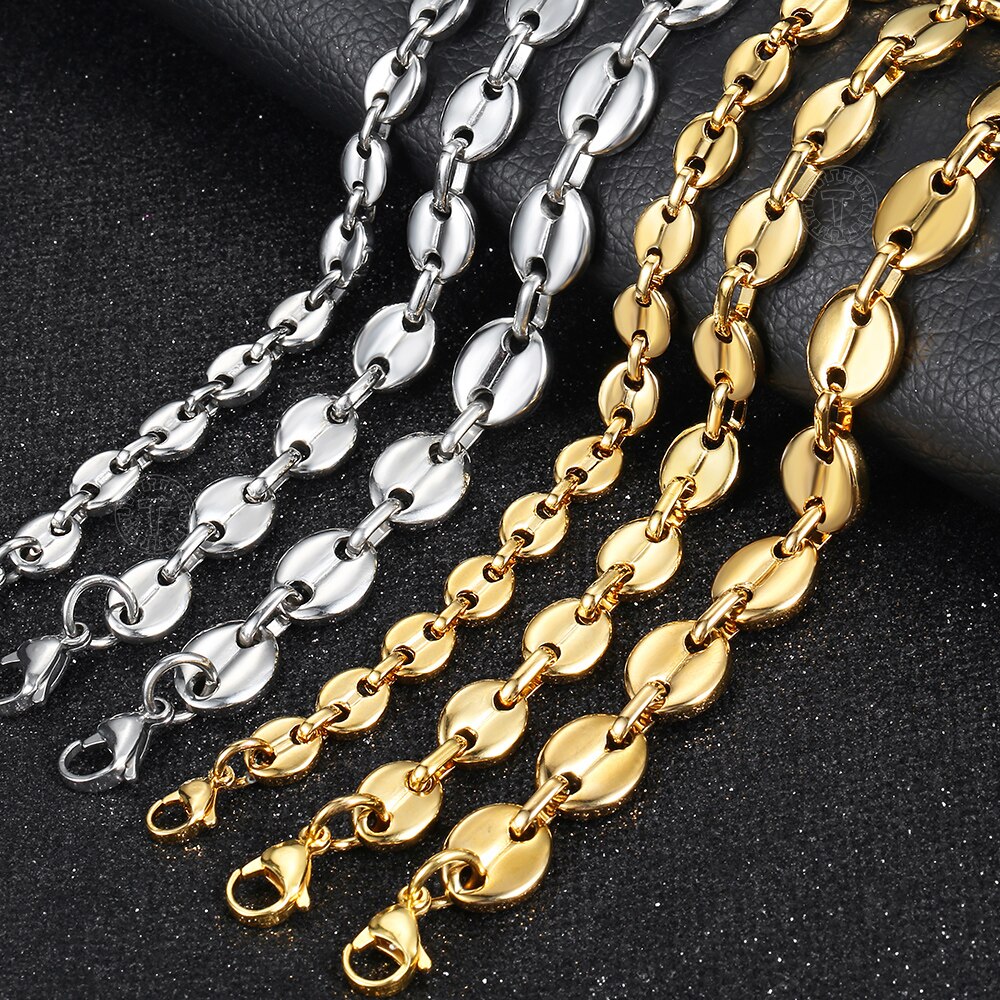 Coffee Beans Link Chain Bracelet 7/9/11mm Stainless Steel Gold Silver Color for Men Women Fashion Jewelry Gift DKBM169