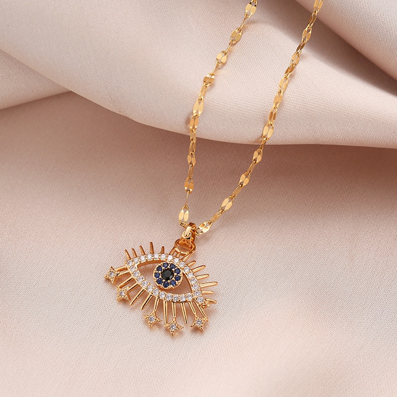 DIEYURO 316L Stainless Steel Evil Eye Zircon Necklace For Women Fashion Girls Clavicle Chain Vintage Female Body Jewelry Gift