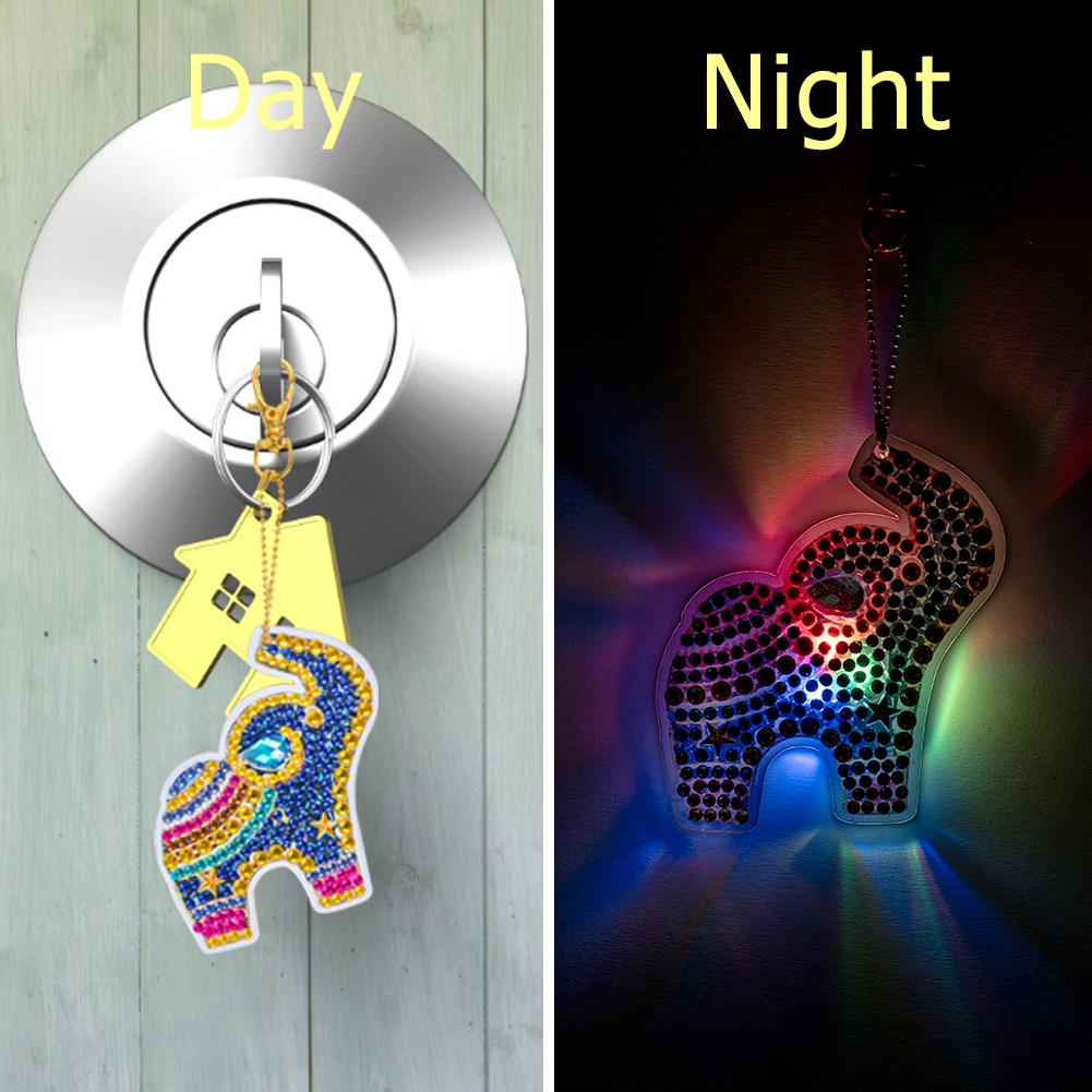 DIY 5D Diamond Painting Keychain Slap Luminous Pendant Elephant Animal Mosaic Double-sided Full Drill Rhinestone Decoration Gift