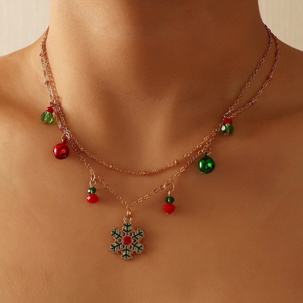 Delicate Colorful Bells Crystal Christmas Tree Pendant Necklace For Women Men Fashion Xmas Clavicle Collier Party Gift Jewelry