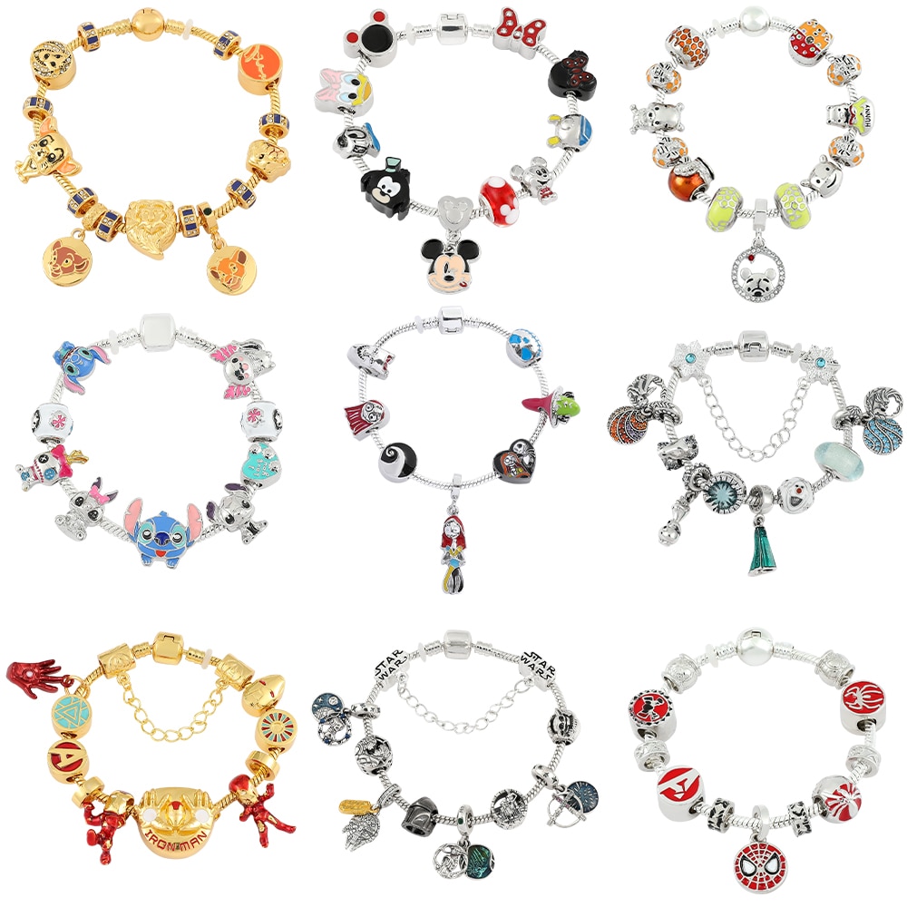 Disney Charms Crystal Beads Bracelet Marvel Superhero Pendant Bangle Star Wars Bracelet for Women Jewelry Accessories Fans Gifts