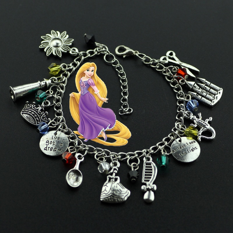Disney Princess Rapunzel Pendant Bracelet Anime Movie Tangled Rapunzel DIY Inspired Jewelry Charms for Women Accessories Gift