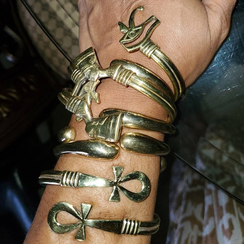 Egyptian Jewelry Egyptian Queen Nefertiti Bracelets Bangles For Women Stainelss Steel Ankh Cross Evil Eye Bangle Vintage Gifts