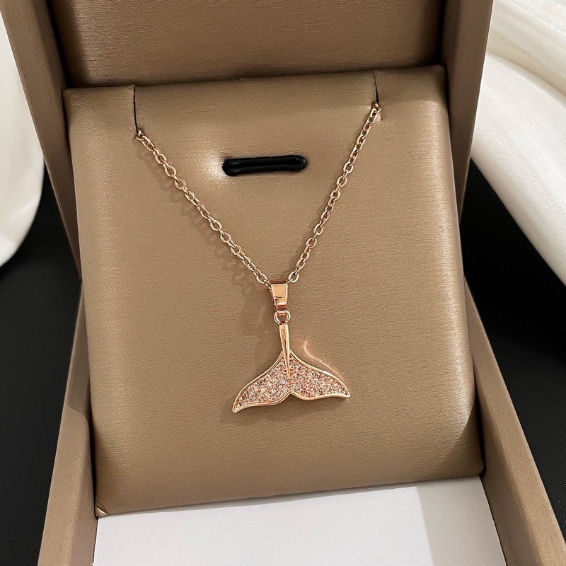 Exquisite Fashion All Mermaid Necklaces for Women Elegant Ladies Party Jewelry Zircon Mermaid Tail Pendant Birthday Gifts
