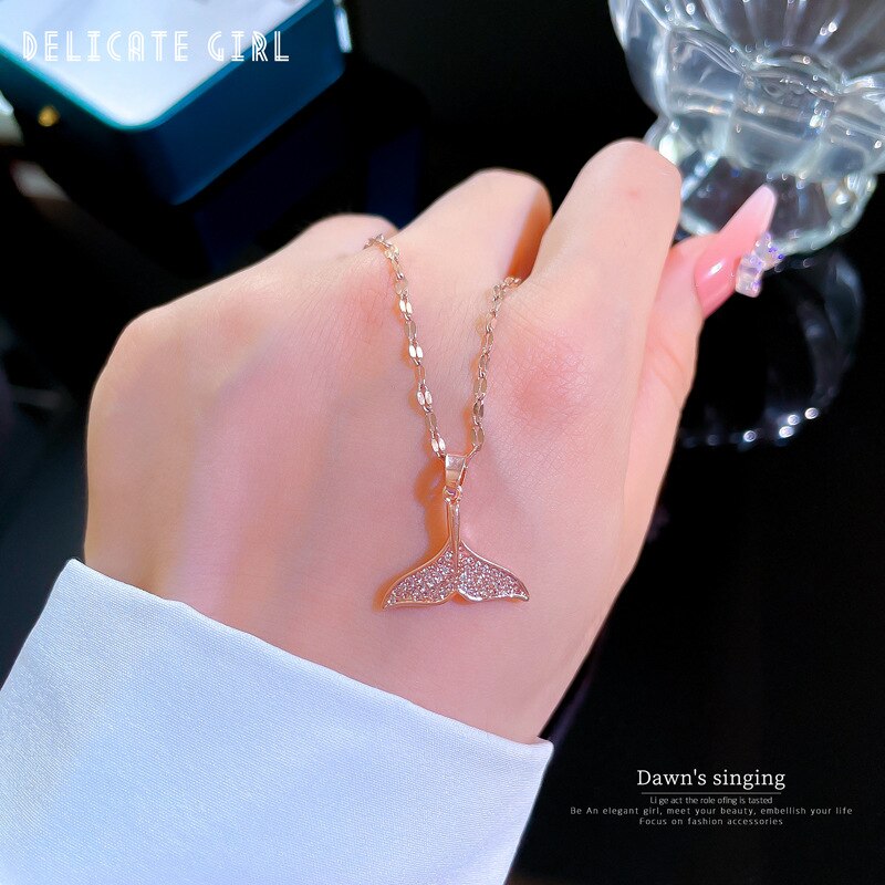 Exquisite Fashion All Mermaid Necklaces for Women Elegant Ladies Party Jewelry Zircon Mermaid Tail Pendant Birthday Gifts