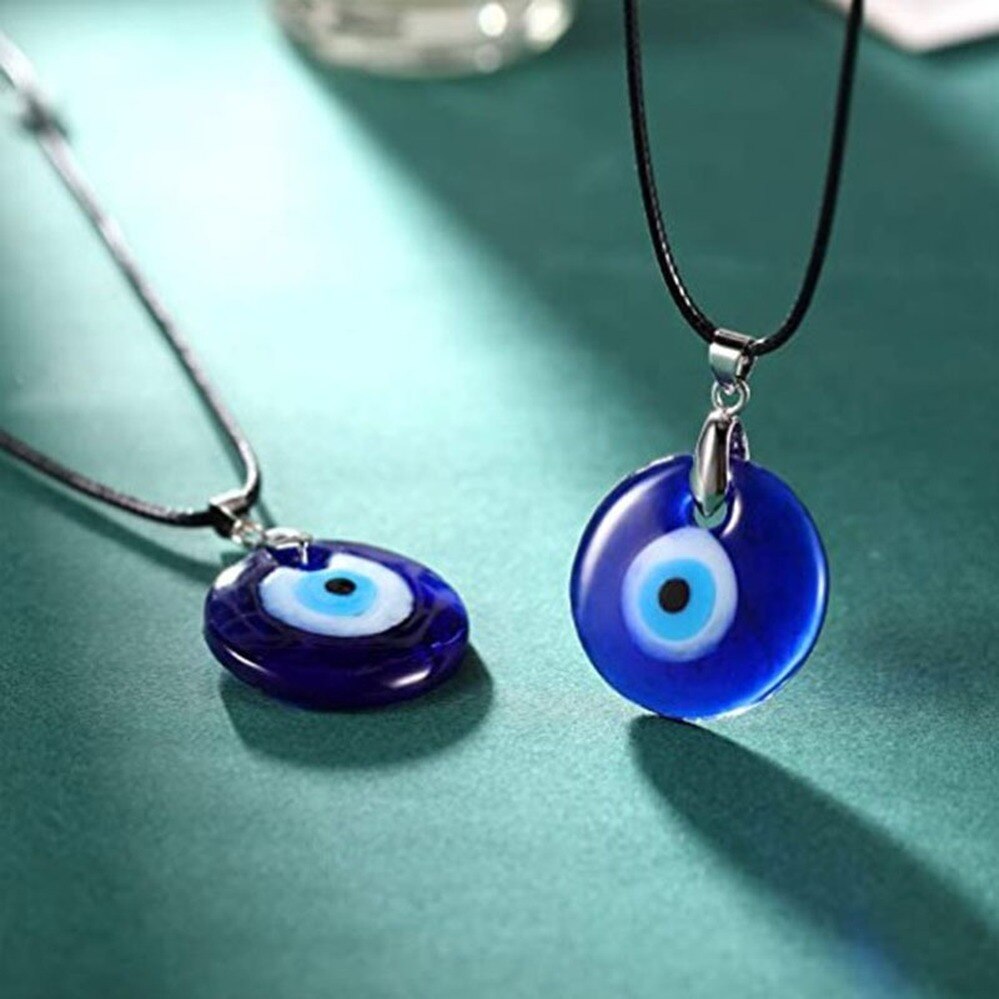 Fashion Deep Sea Blue Evil Eye Pendant Necklace Turkish Blue Eye Choker Glass Eye Leather Rope Chain Charm Collar Jewelry Gifts