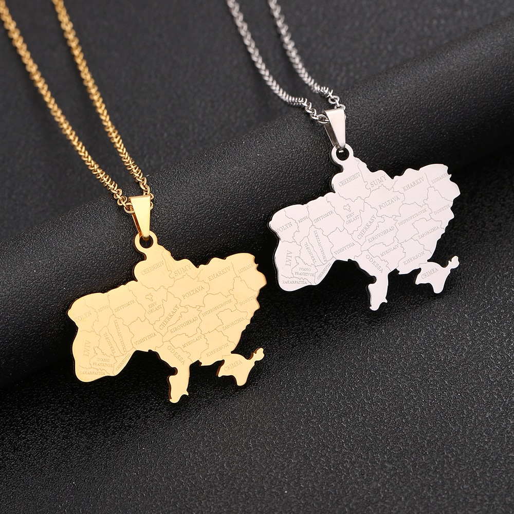 Fashion Ukraine Map Pendant Necklace For Women Girls Stainless Steel Ukrainian Party Birthday Jewelry Gifts
