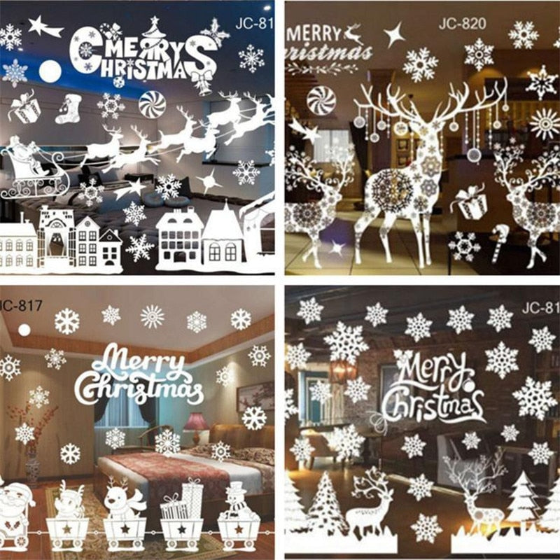 Christmas Shop Window Decoration Wall Removable Stickers Merry Christmas Bells Deer Stickers Wall Home Decoration Xmas New Year