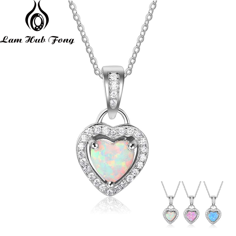 Silver Color Necklaces Heart Shape White Pink Blue Opal Necklaces & Pendants with Cubic Zirconia Fashion Jewelry Gift for Women