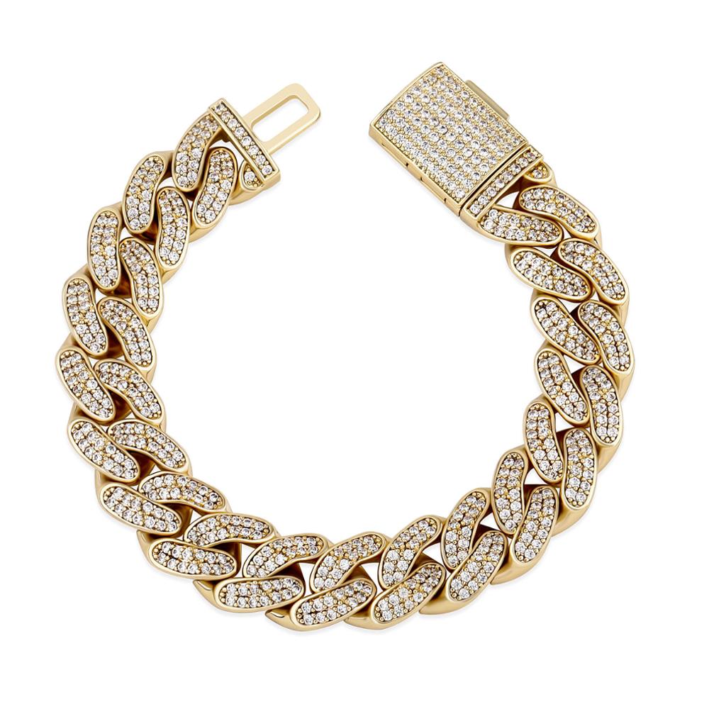 TOPGRILLZ 12MM/14MM Cuban Chain Bracelet With Box Clasp Gold Plated Micro Pave Iced Out Cubic Zirconia Hip Hop Jewelry For Gift