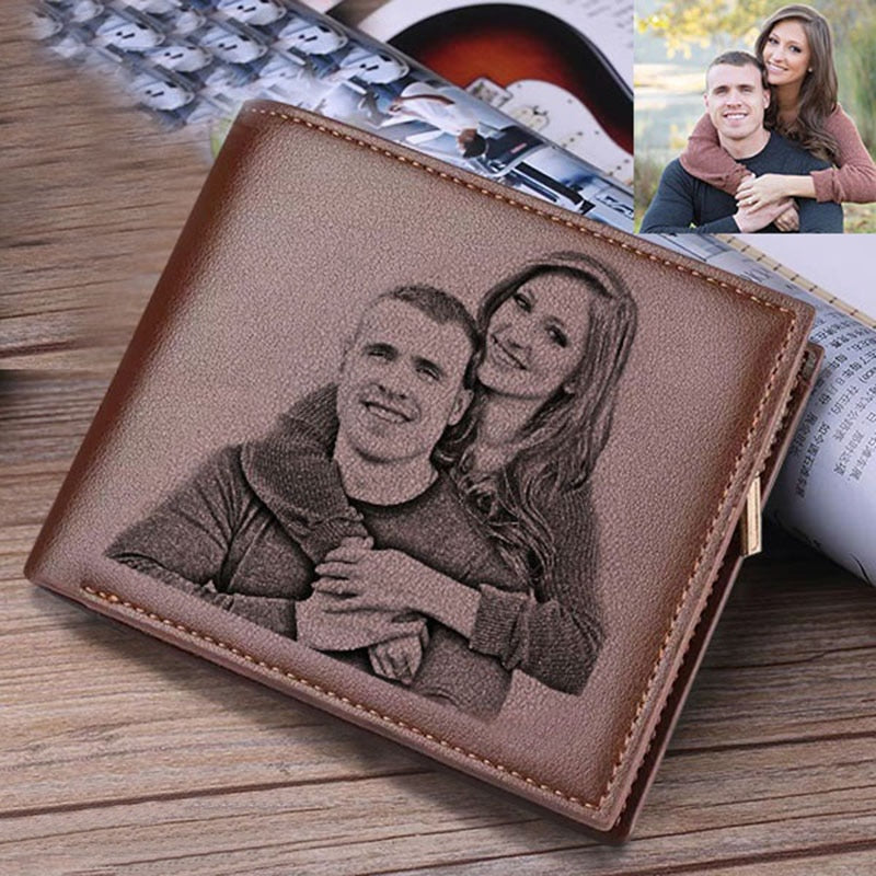 Engraved wallets for men Picture Wallet Trifold Short Ultra-thin Fashion Young Leather Wallet Money Clip Custom Photo Gift