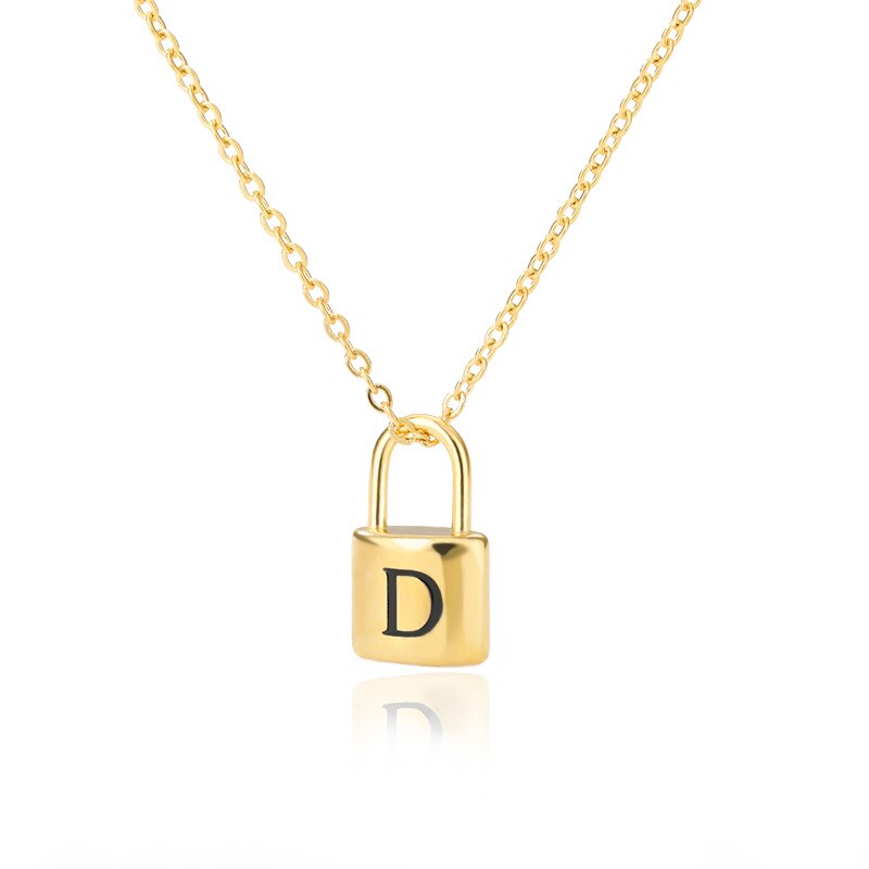 Initial Letter Padlock Necklaces For Women Stainless Steel Gold Color Lock Pendant Necklace Friend Boho Jewelry Motherday Gift