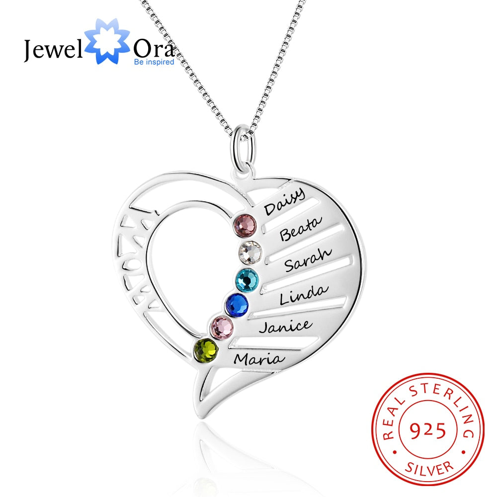 Mom's Gift Name Necklace Personalized Birthstone Engrave Name 925 Sterling Silver Necklaces & Pendants (JewelOra NE102362)