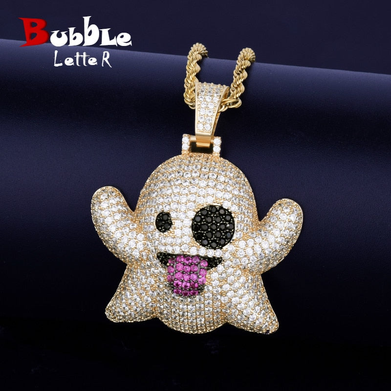 Bubble Letter Anime Men Necklace & Pendant Gold Color Plated Cubic Zircon Hip Hop Rock Fashion Jewelry Free Shipping Items Gift