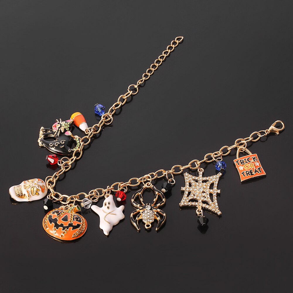Halloween Bracelet Skeleton Head Gothic Punk Charm Pumpkin Spider Bracelet Party Gifts For Women Unisex Skull Bracelet Bangles