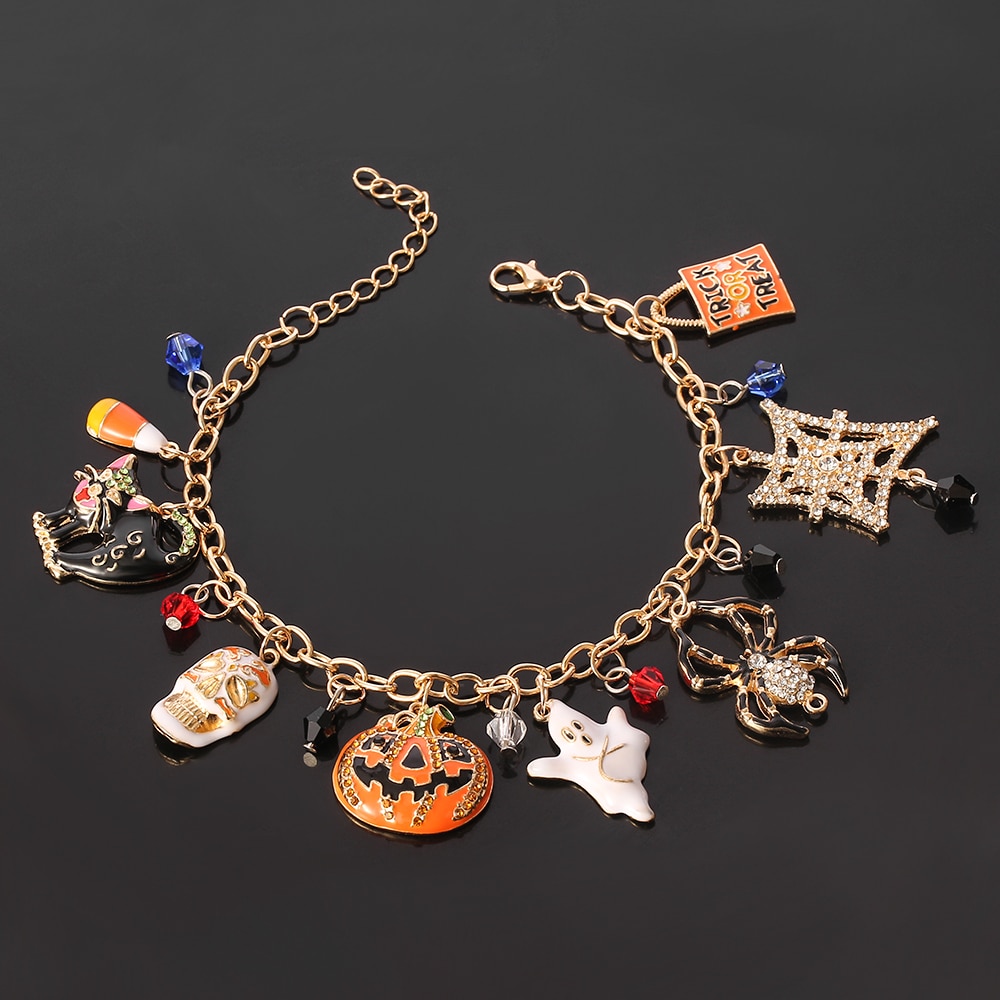 Halloween Bracelet Skeleton Head Gothic Punk Charm Pumpkin Spider Bracelet Party Gifts For Women Unisex Skull Bracelet Bangles
