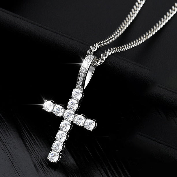Ice Out Cross Necklaces For Women Punk Hip Hop Stainless Steel Girl Charm Chain Zircon Choker Pendant Jewelry Gift Bijoux Femme