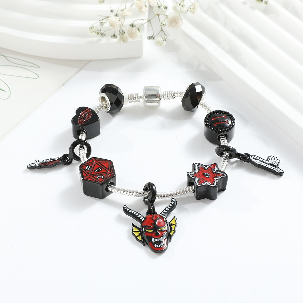 Hellfire Club Eddie Munson Bracelet for Women Beads Demodog Black Color DIY Charms Jewelry Friends Gift