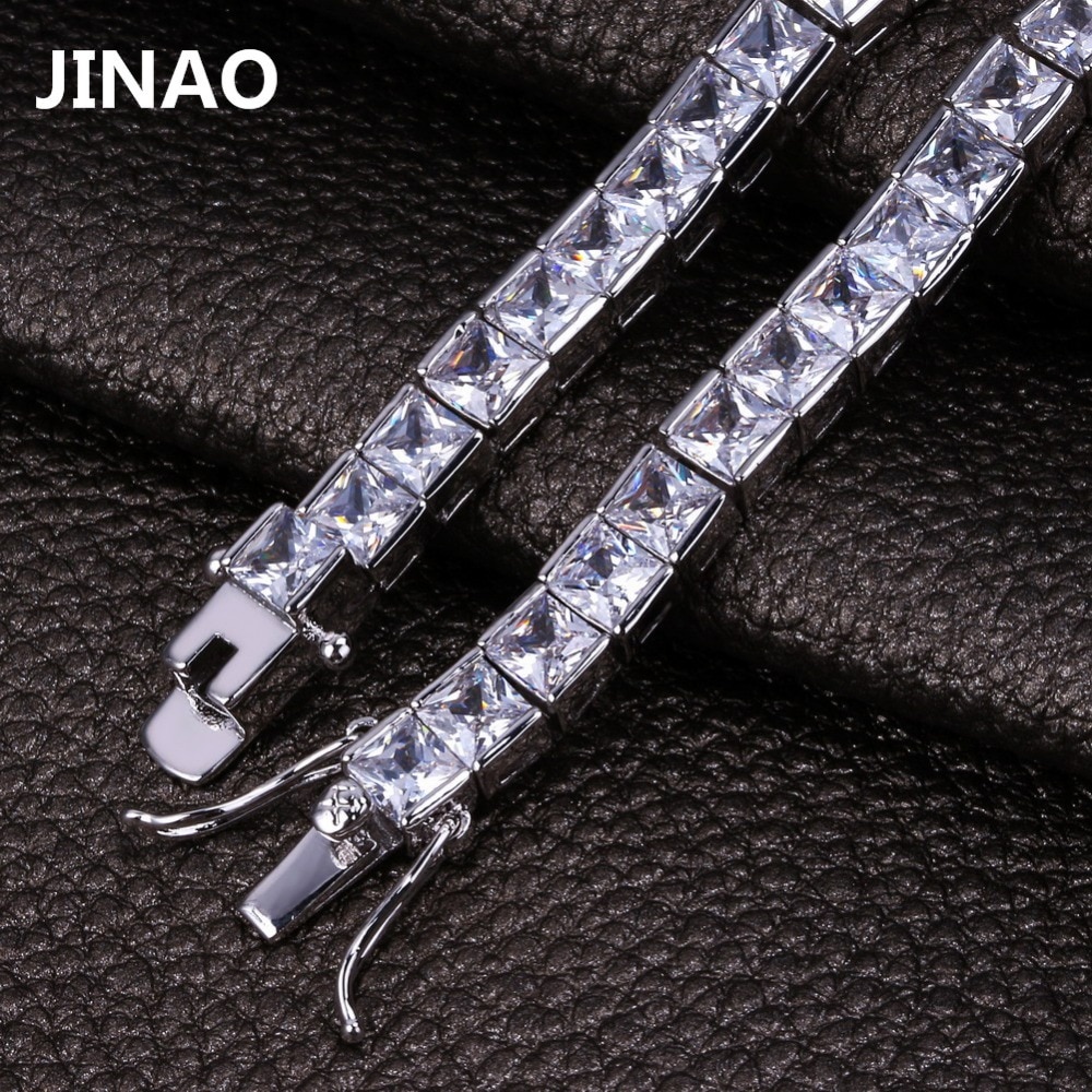 JINAO 1 Row 6mm Hip Hop Bracelet Gold Color Plated Micro Pave AAA Cubic Zirconia Iced Out Bling Box Chain Bracelet Men's Gift