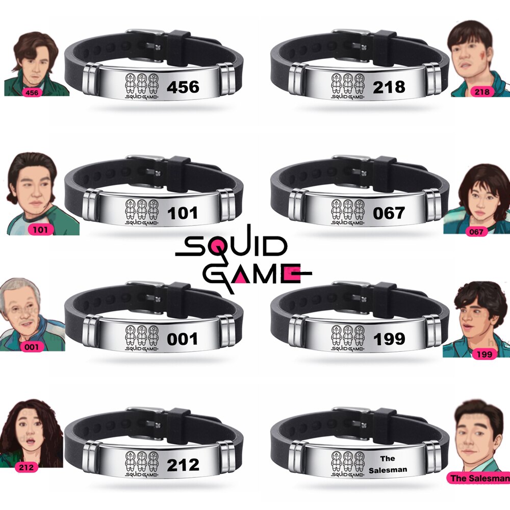 Korean Fashion Squid Game Bracelet Silicone Couple Bracelet Stainless Steel Bracelets Gift Jewelry For Women Men игра в кальмара