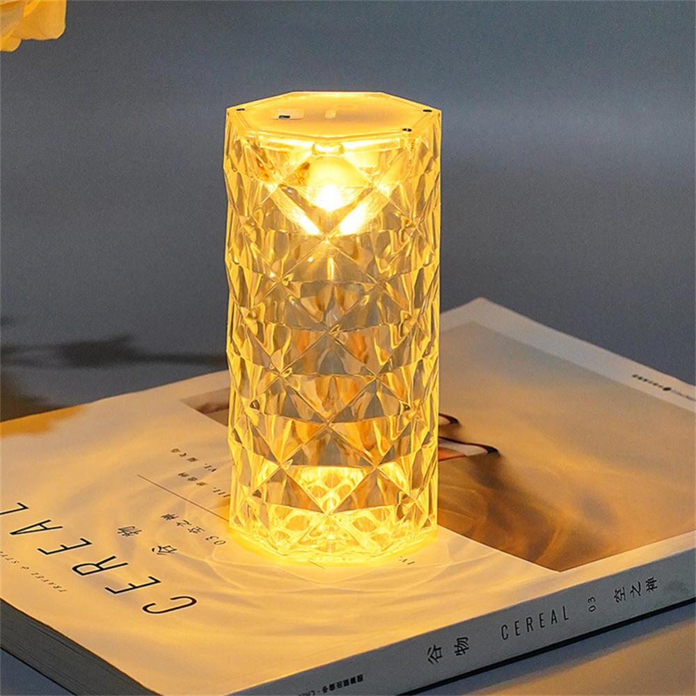 LED Crystal Table Lamp 3D Effect Diamond Atmosphere Lamp Night Lights Overflows For Bedroom Decoration Rose Light Projector gift