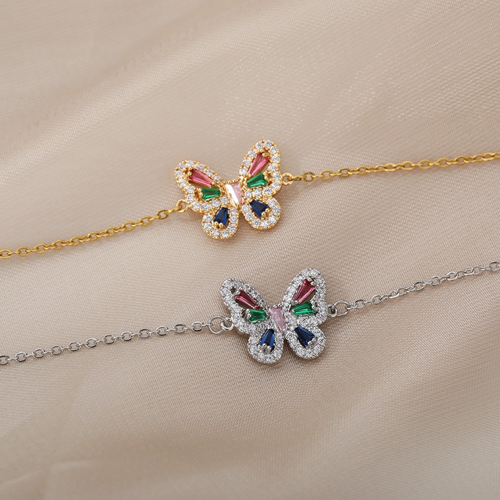 Lucky Butterfly Bracelet for Women Shining Colorful Rhinestone Bracelets Crystal Vintage Boho Jewerly Couple Gift pulseras mujer