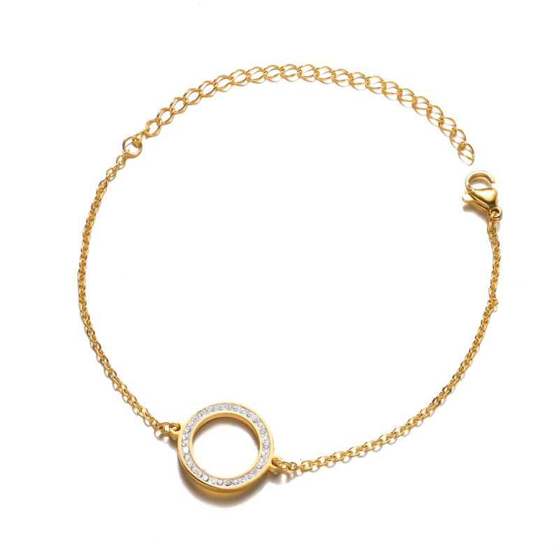 Minimalism Crystal Zircon Hollow Round Bracelets For Women Charm Stainless Steel Circle Geometric Bracelets Fashion Jewelry Gift