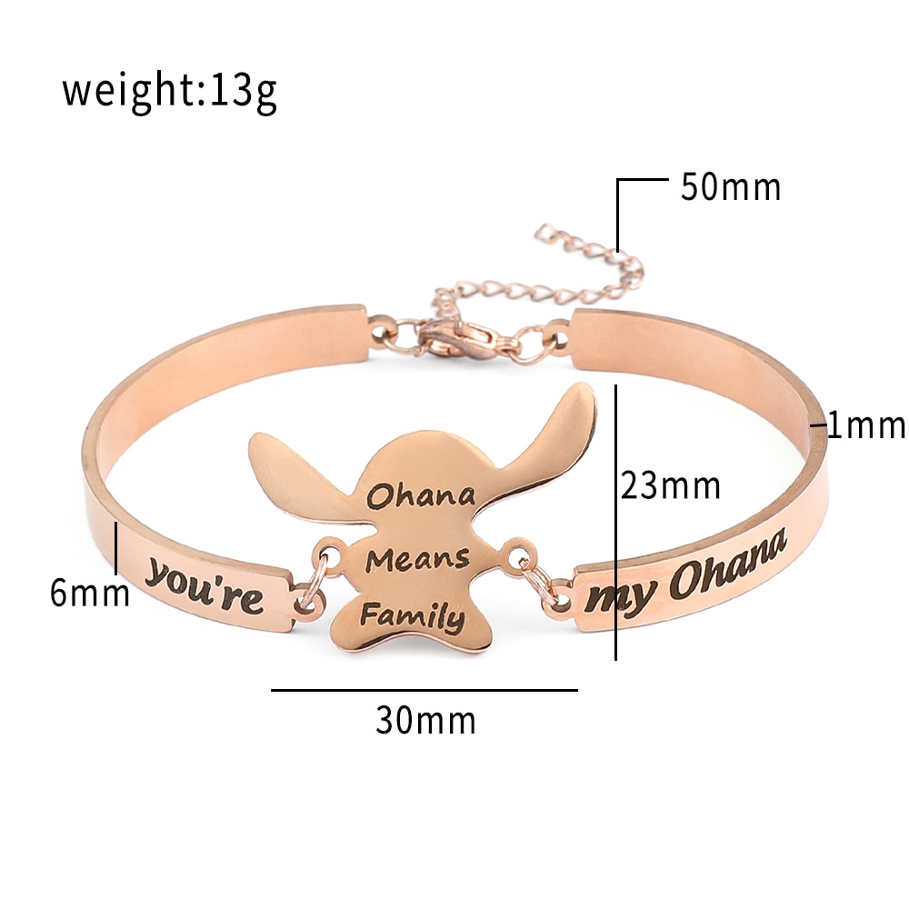 Ohana Means Family Anime Bracelet Lilo and Stitch Stainless Steel Jewelry Cute Bangle Couple Bracelets Gift for Girlfriend