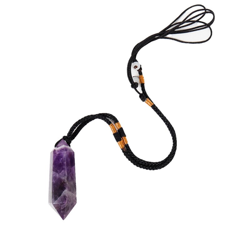 Purple Natural Banded Chevron Dream Amethyst Quartz Crystal Point Wand Pendant Pendulum Reiki Healing Chakra Stone Necklace Gift